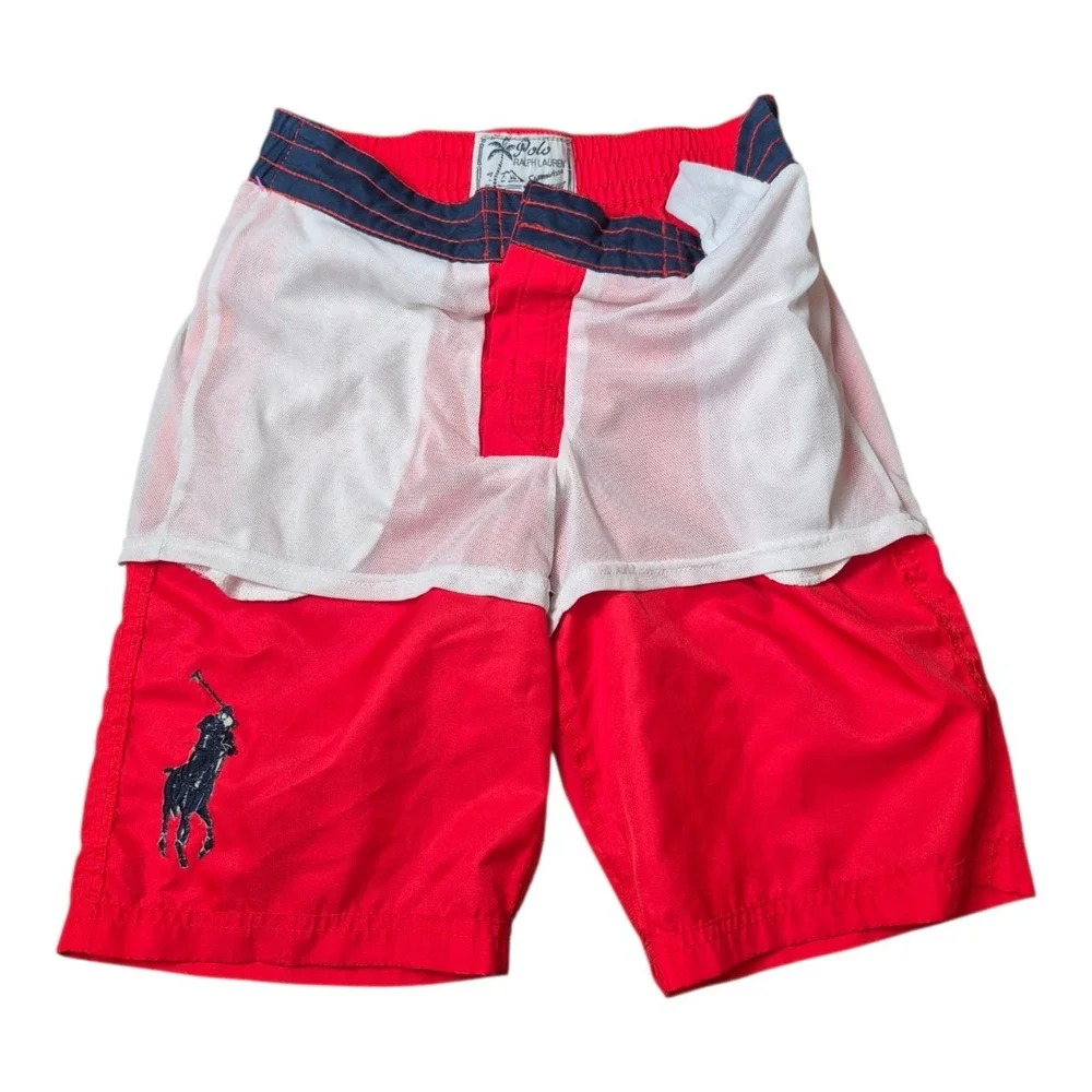 Polo Ralph Lauren Boys M 10-12 Red‎ Big Pony Swim Trunks Board Shorts Lined